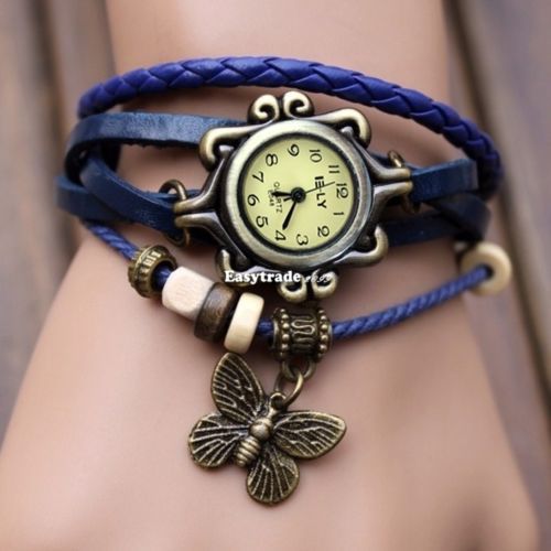 dámské hodinky s motýlkem - modré