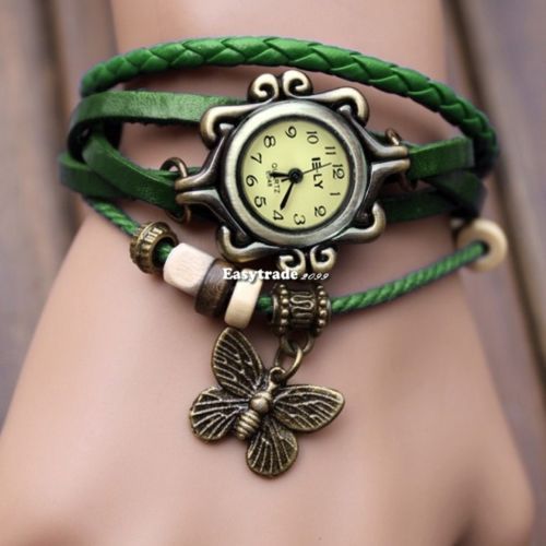 dámské hodinky s motýlkem - zelené