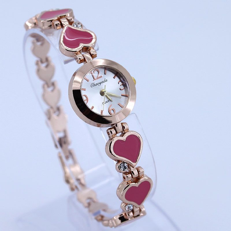 Dámské hodinky v dizajnu srdce - růžové