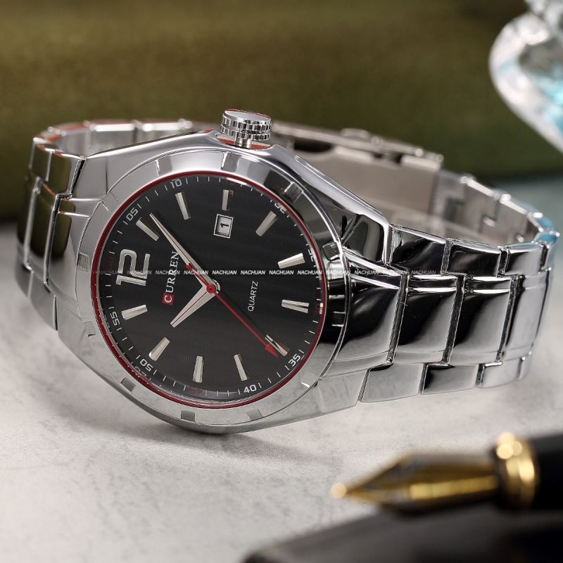 kvalitní hodinky Curren z nerezové oceli - černé