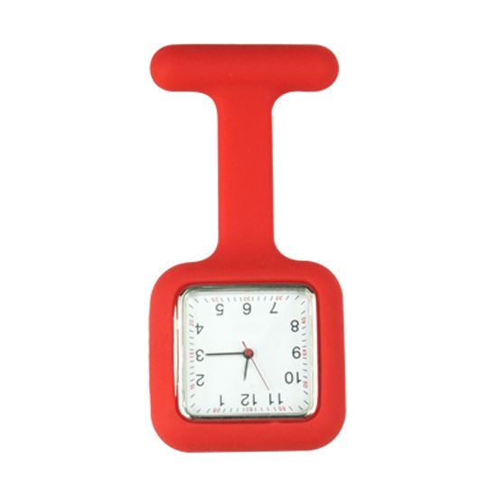 Přívěskové hodinky pro zdravotní sestry silikonové hranaté - červené