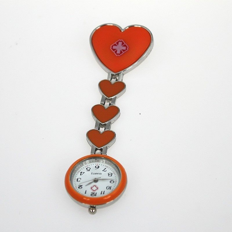 Přívěskové hodinky pro zdravotní sestry SRDCE - orange