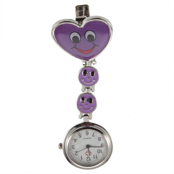 Přívěskové hodinky pro zdravotní sestry SRDCE smile - Přívěskové hodinky pro zdravotní sestry SMILE fialové