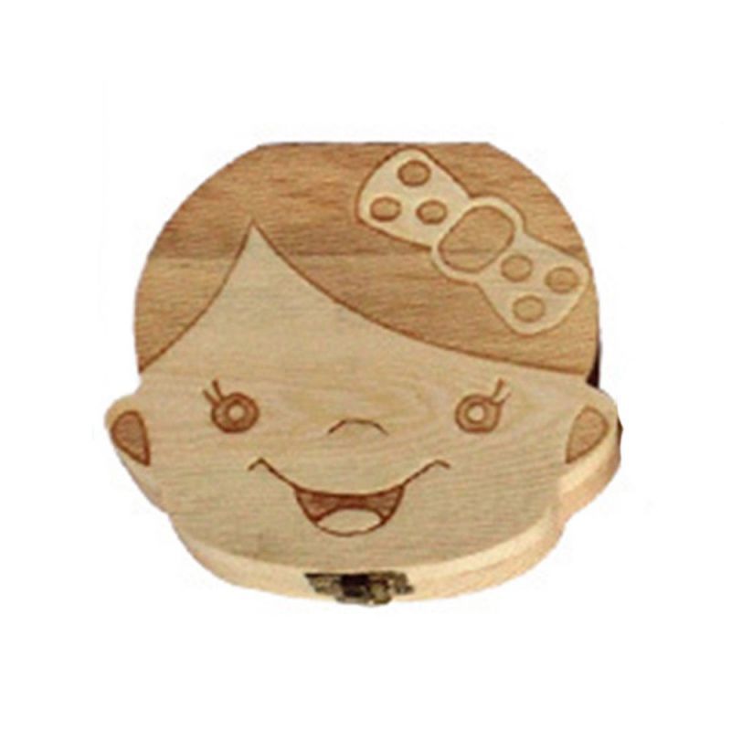 Dřevěná krabička na mléčné zoubky s českými popisky holka/kluk