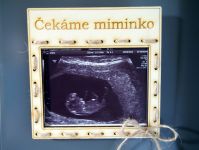 Dřevěný rámeček na fotku z ultrazvuku, Oznámení očekávání miminka Čekáme miminko
